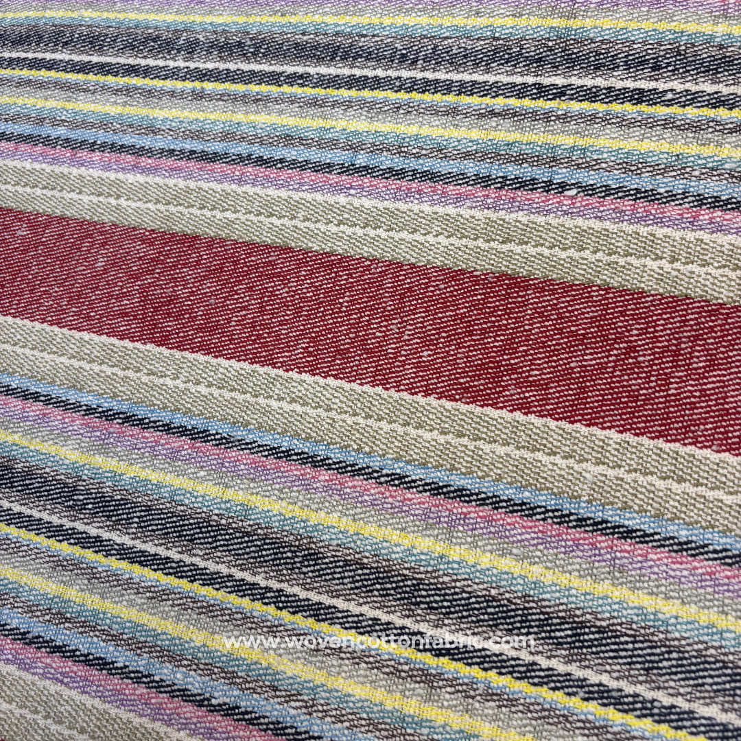 Multi-Color Striped Textured Cotton Handloom Fabric Per Meter