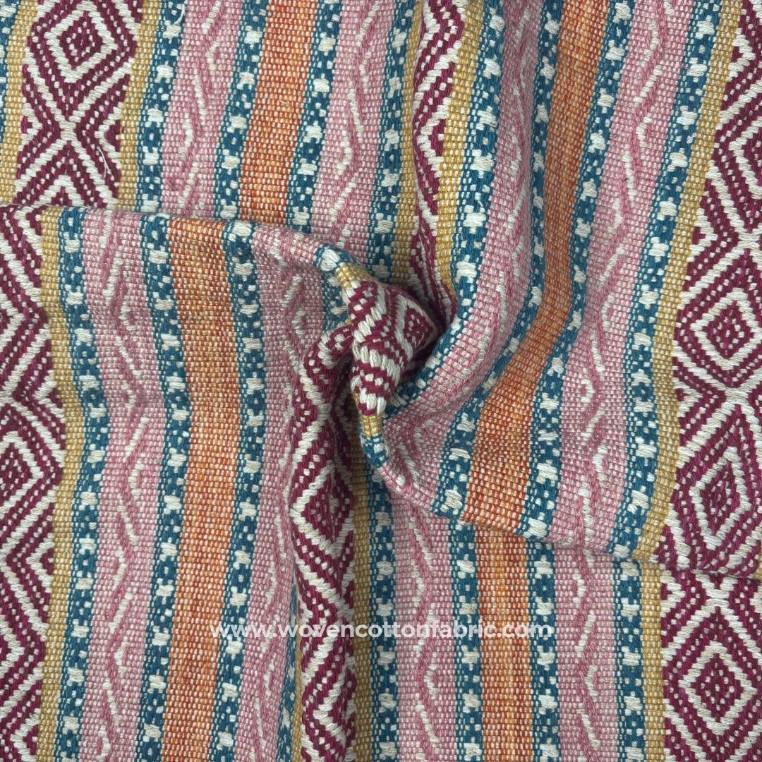 Royal Motif Pink Cotton Jacquard Fabric ,A4 Swatch