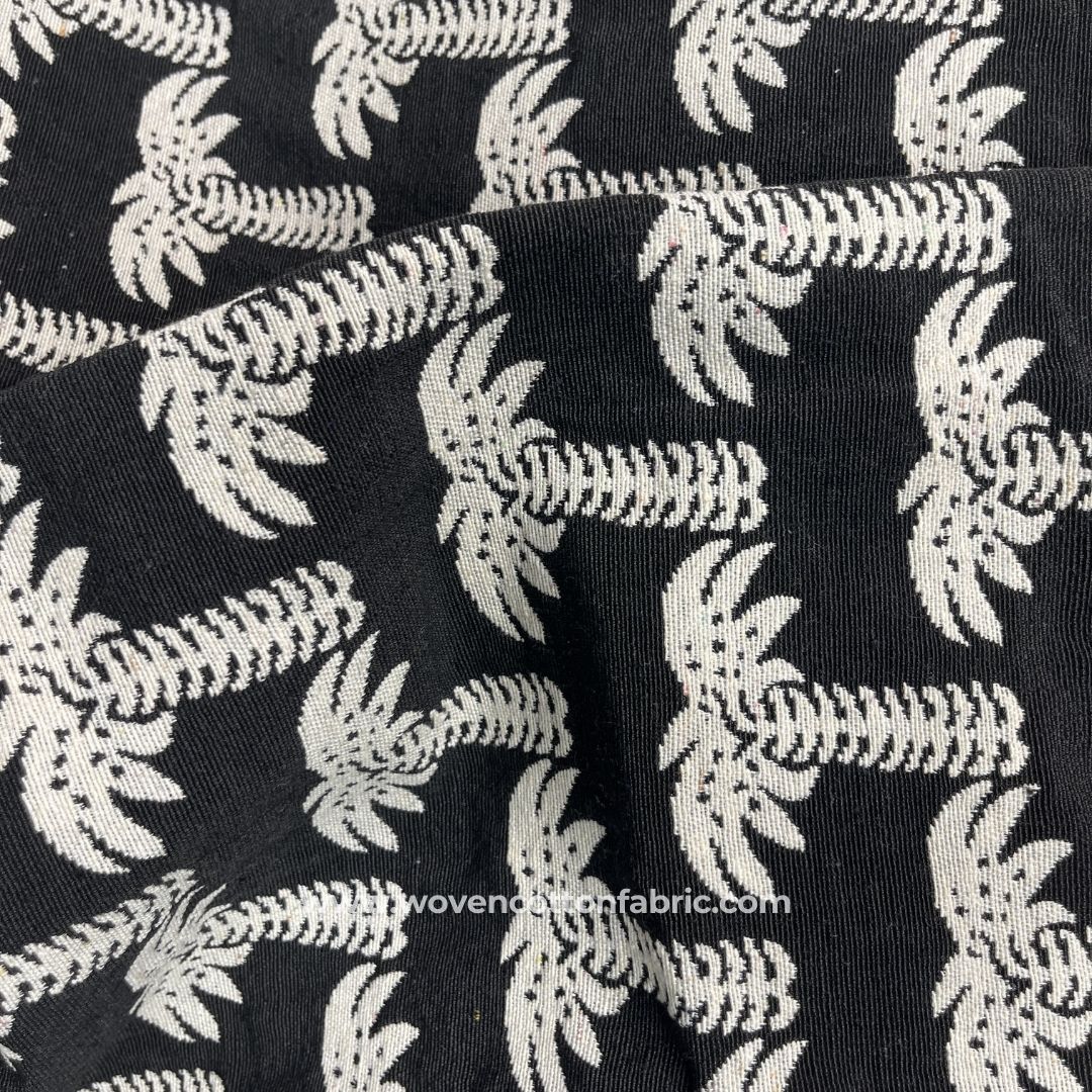 Oasis Flow White Cotton Jacquard Fabric ,A4 Swatch