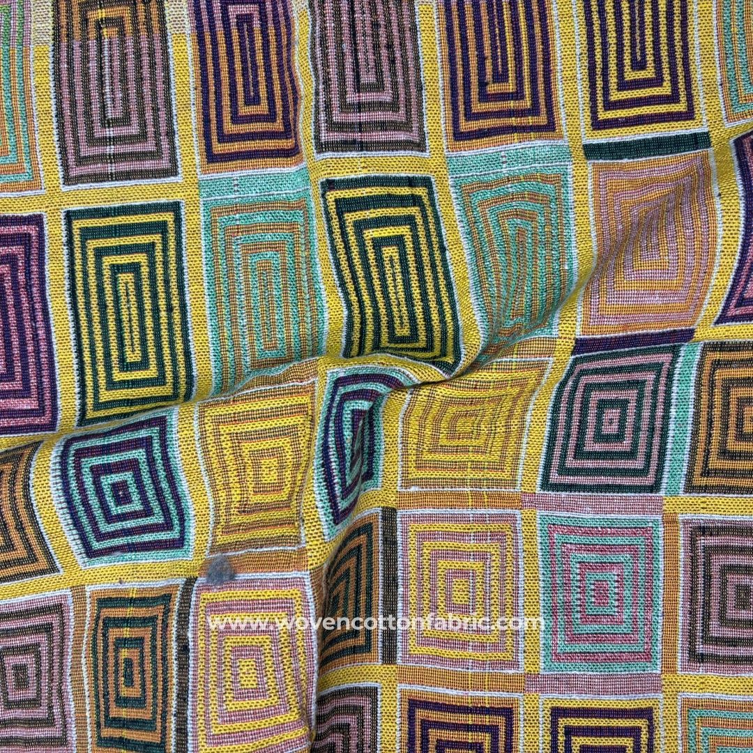 Blockwave Multicolour Cotton Jacquard Fabric, A4 Swatch