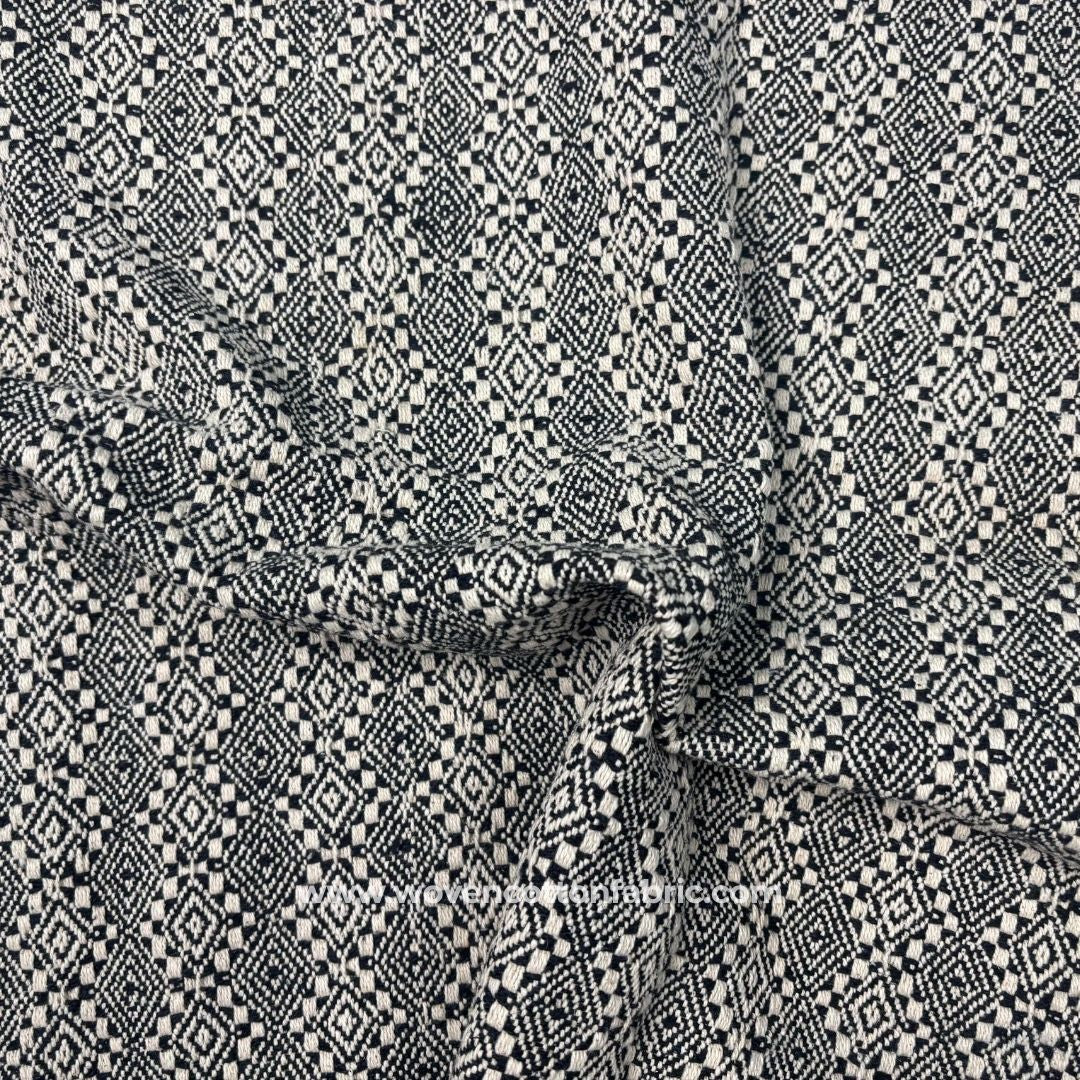 Fluid Grid White Cotton Jacquard Fabric, A4 Swatch