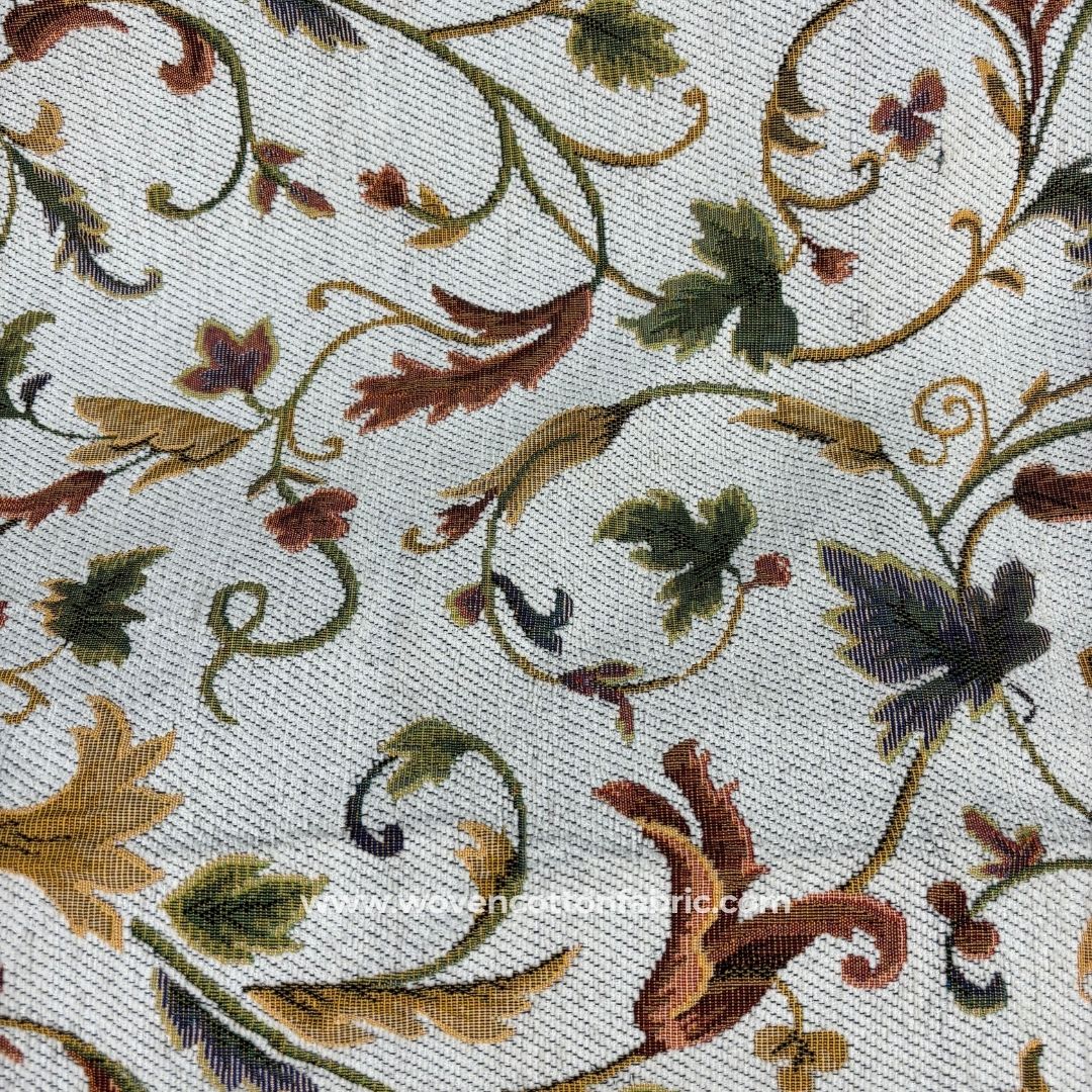 Petal Waltz Green Cotton Jacquard Fabric, A4 Swatch