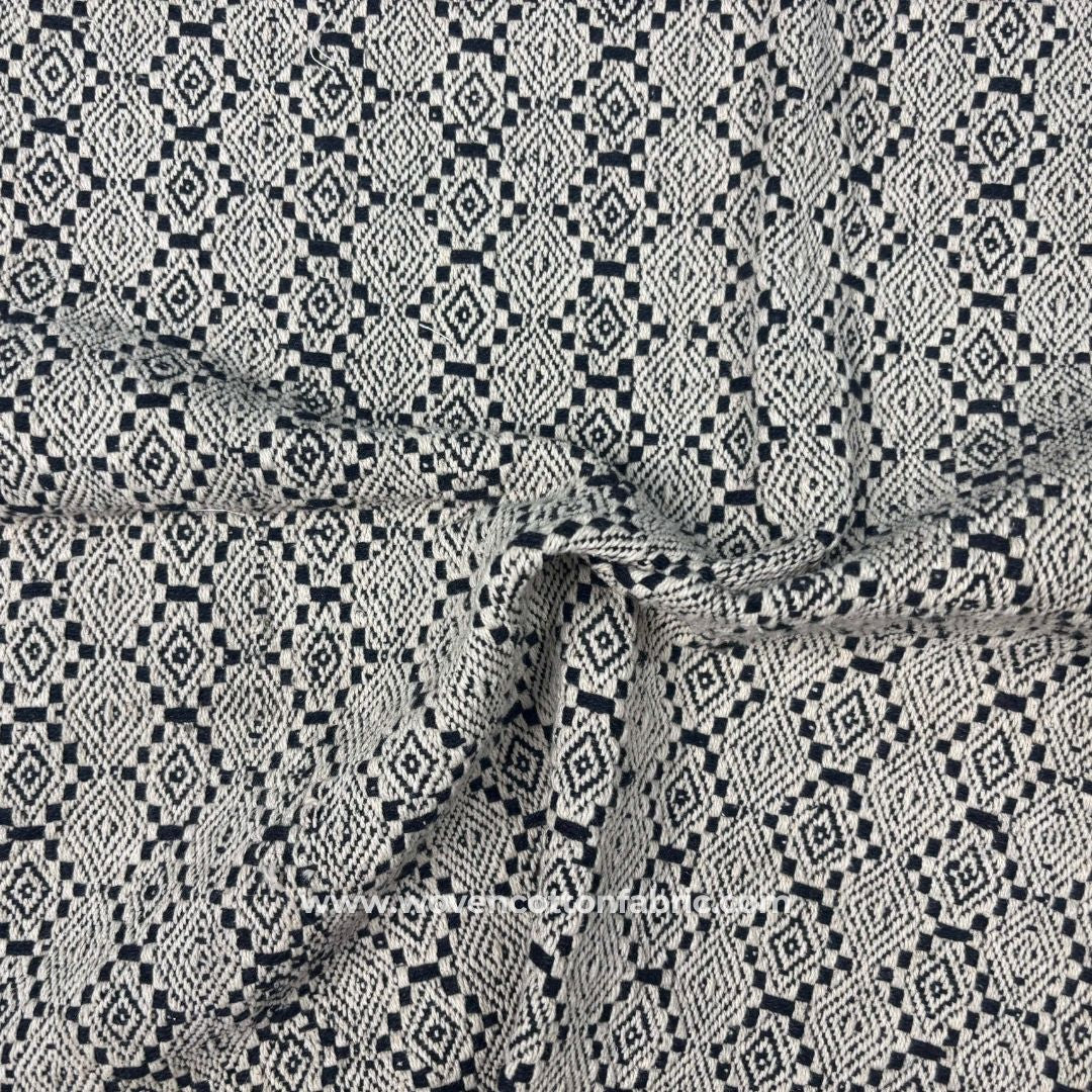 Fluid Grid Black Cotton Jacquard Fabric ,A4 Swatch