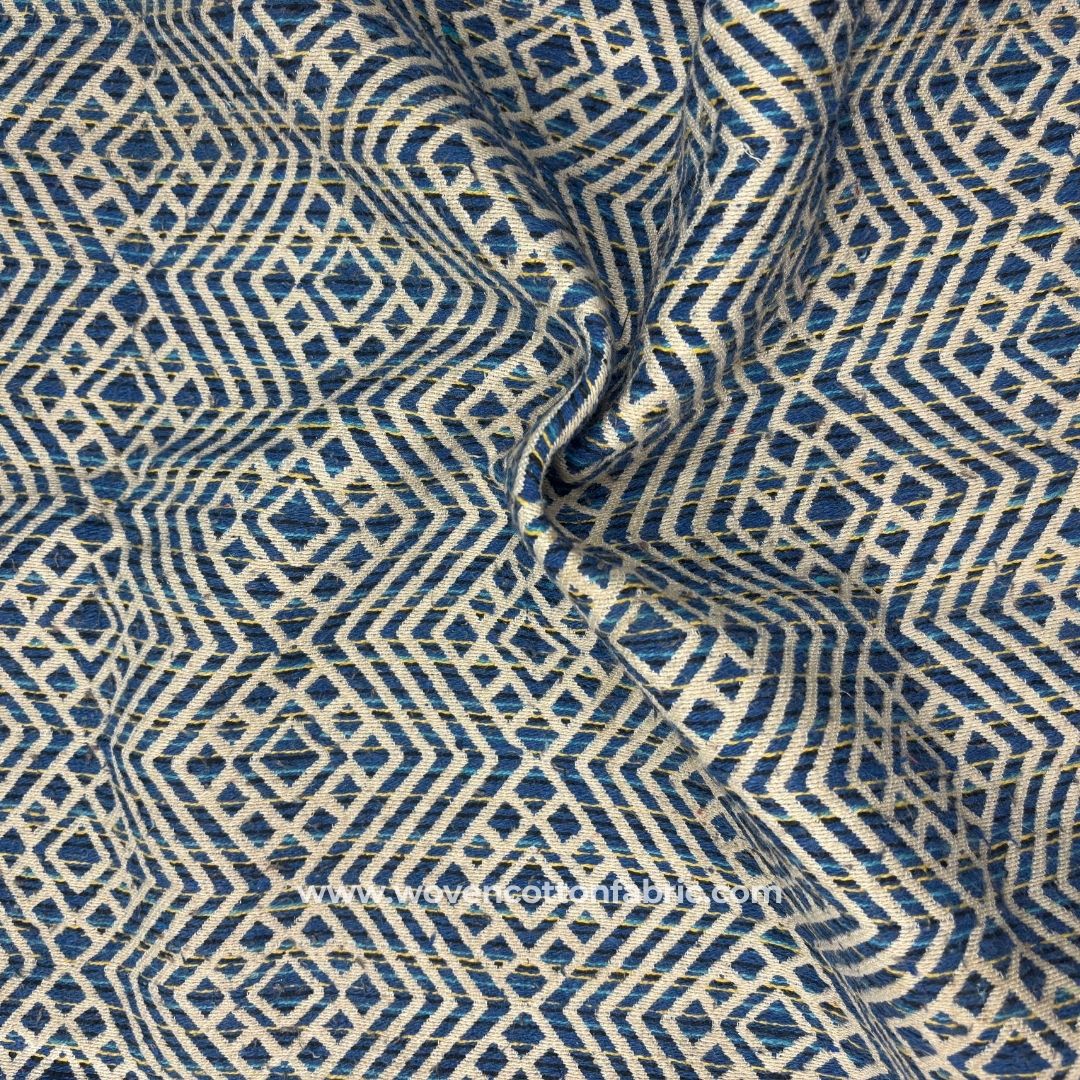 Vineyard Crest Blue Cotton Jacquard Fabric, A4 Swatch
