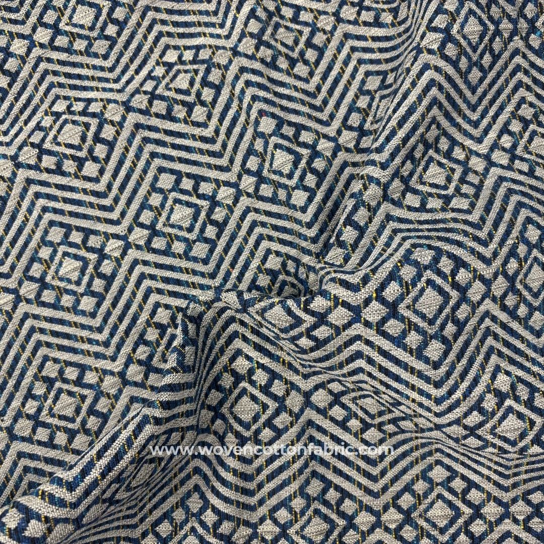 Dynasty Tapestry Blue Cotton Jacquard Fabric, A4 Swatch
