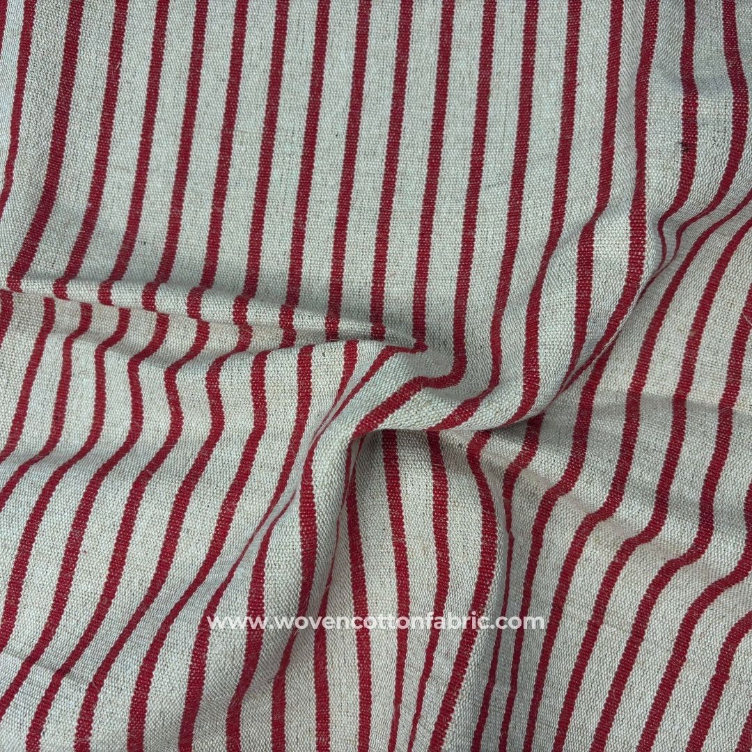 Parallelis Red Cotton Jacquard Fabric, A4 Swatch