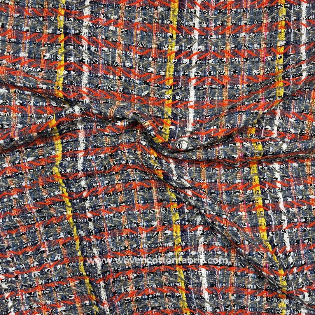 Linevon Orange Cotton Jacquard Fabric, A4 Swatch