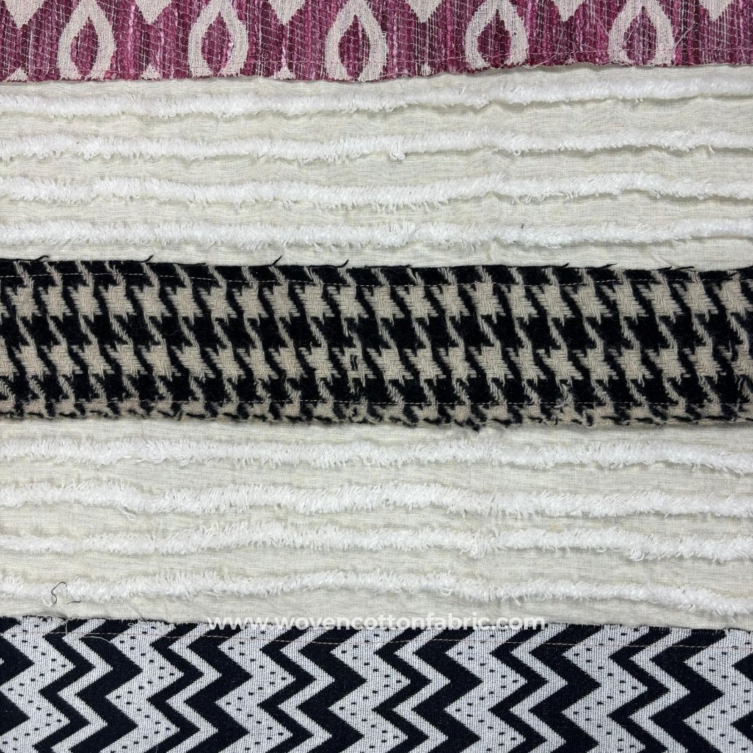 Pinnacle Strips White Cotton Jacquard Fabric ,A4 Swatch