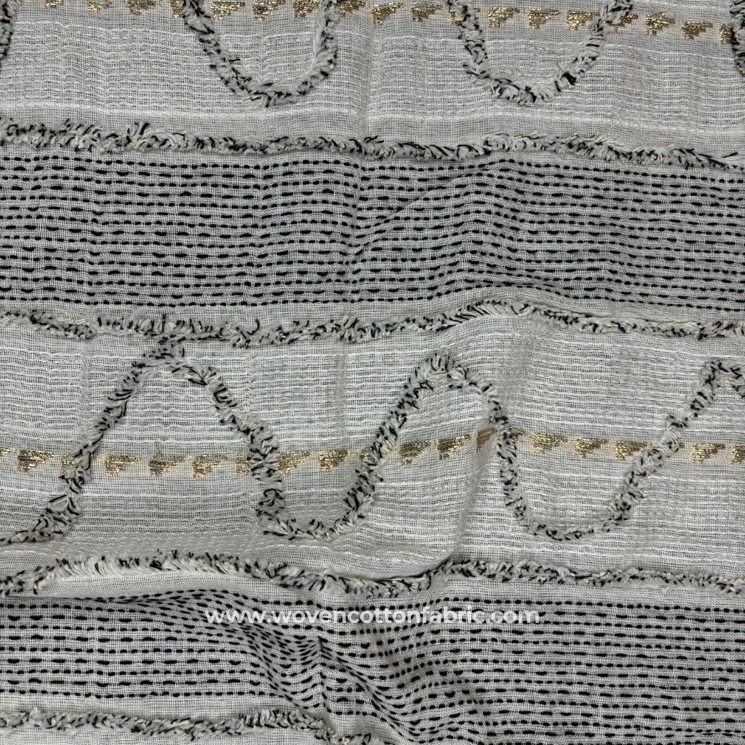 Tidal Threads White Cotton Jacquard Fabric ,A4 Swatch
