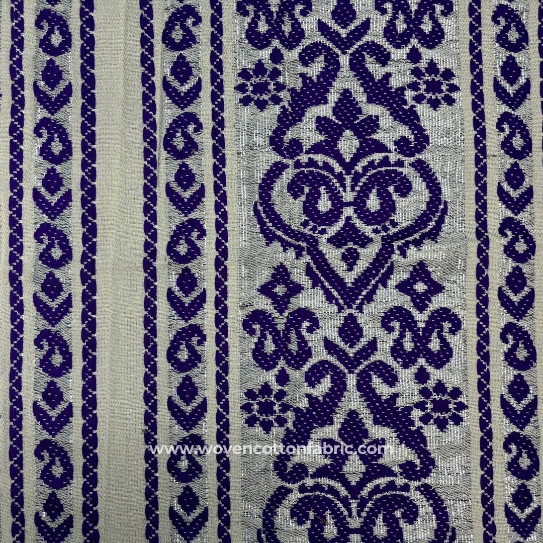 Regency Damark Blue Cotton Jacquard Fabric, A4 Swatch
