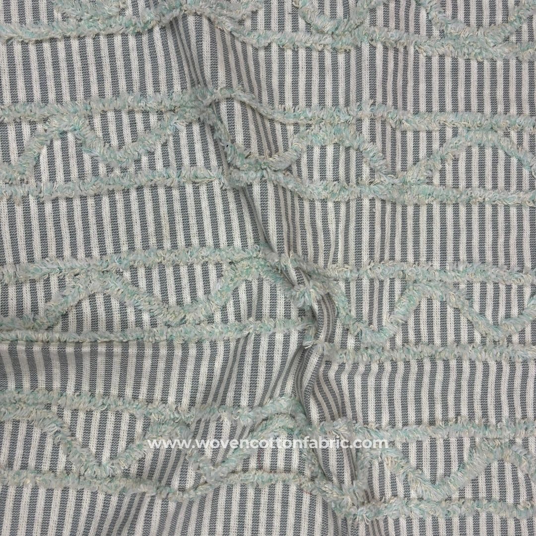 Breeze Line Blue Cotton Jacquard Fabric, A4 Swatch