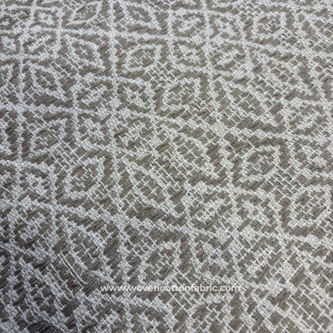 Taupe Diamond Lattice Cotton Jacquard Fabric, Per Meter