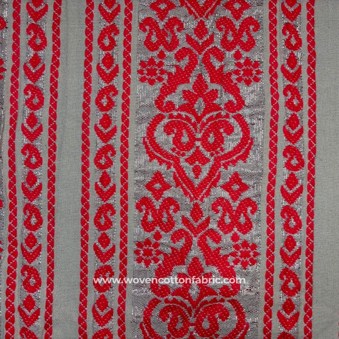 Regency Damark Scarlet Cotton Jacquard Fabric ,A4 Swatch