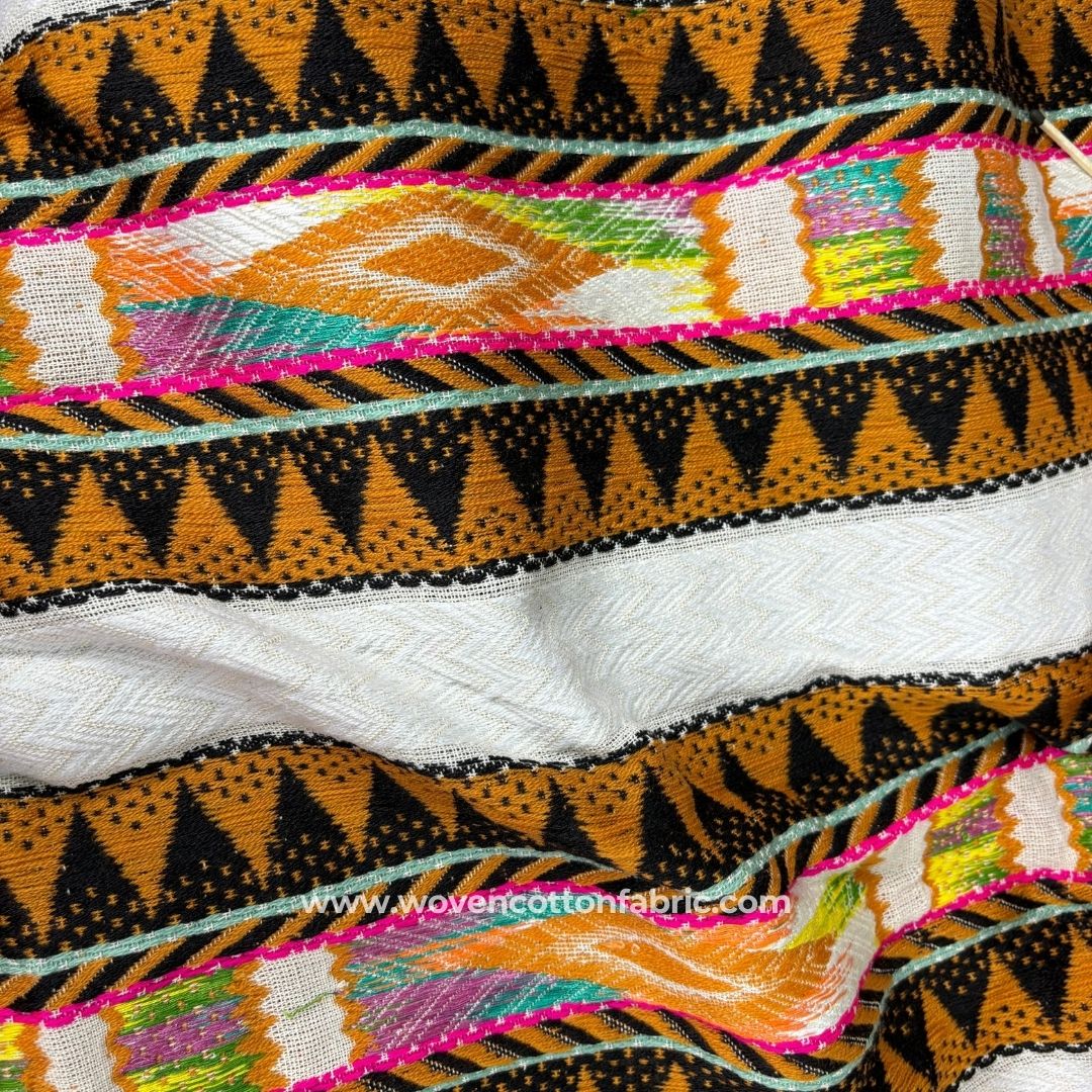 Triadrix Orange Cotton Jacquard Fabric, A4 Swatch