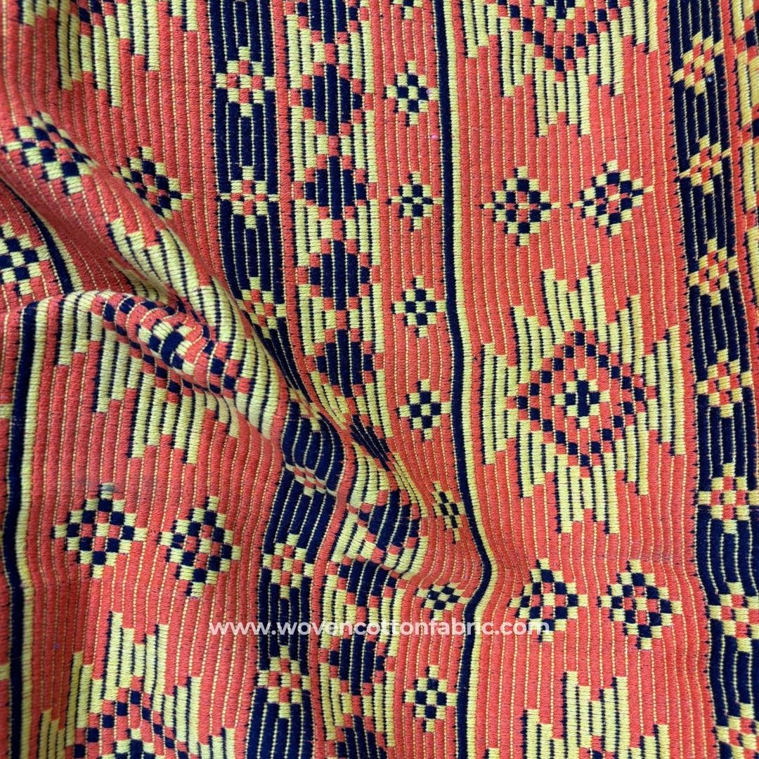 Dazzle Grid Orange Cotton Jacquard Fabric ,A4 Swatch