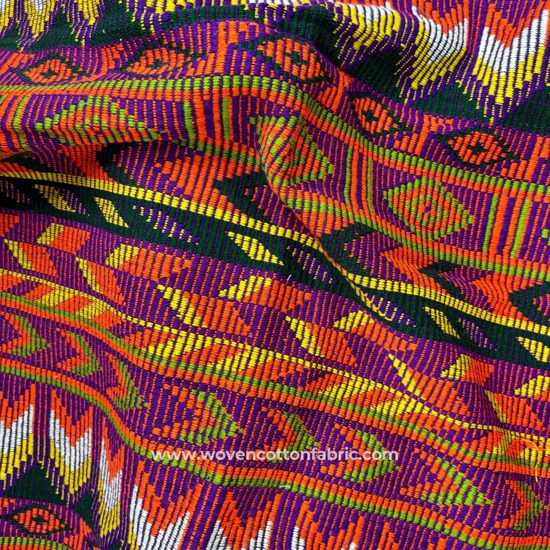 Delta Array Orange Cotton Jacquar Fabric ,A4 Swatch