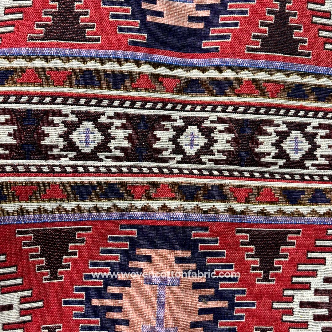 Sandstone Strips Red Cotton Jacquard Fabric ,A4 Swatch