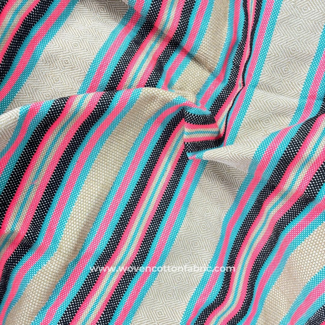 Grande Strips Beige Cotton Jacquard Fabric ,A4 Swatch