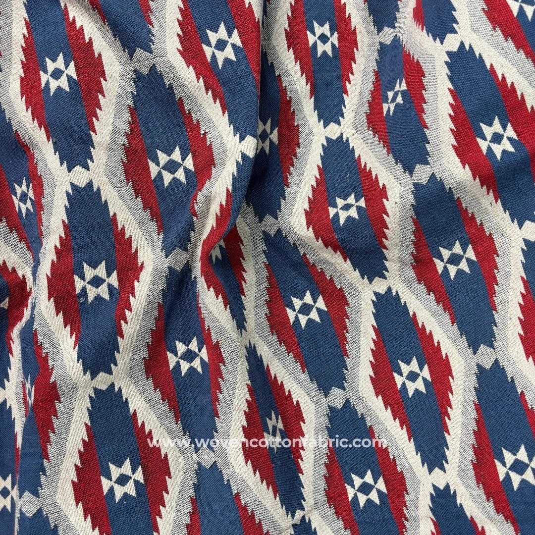 Dune Weave Blue Cotton Jacquard Fabric Per Meter