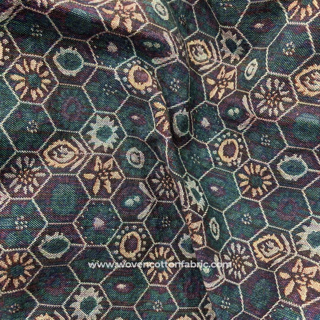 Vintaflor Green Cotton Jacquard Fabric, A4 Swatch