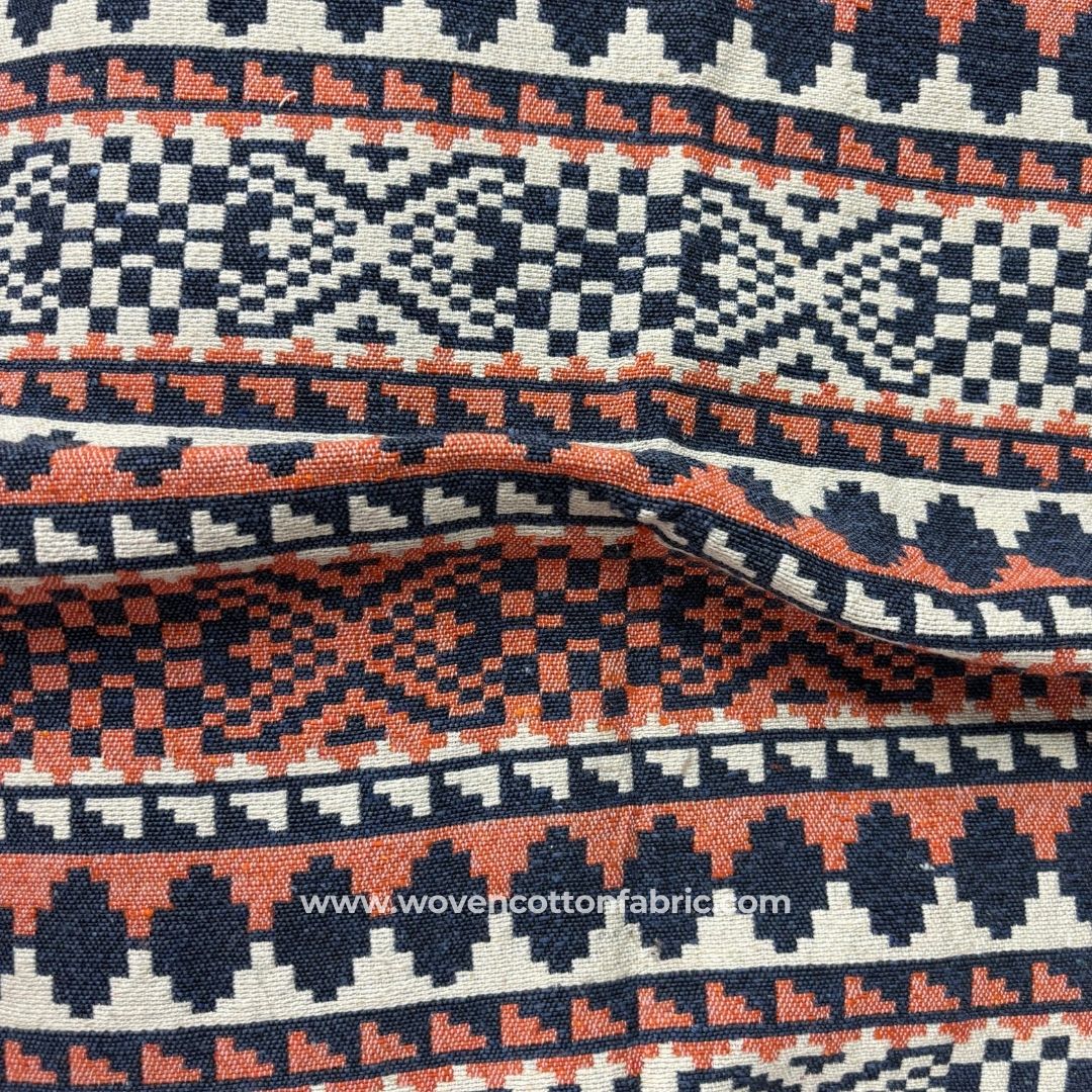 Modipix Orange Cotton Jacquard Fabric, A4 Swatch