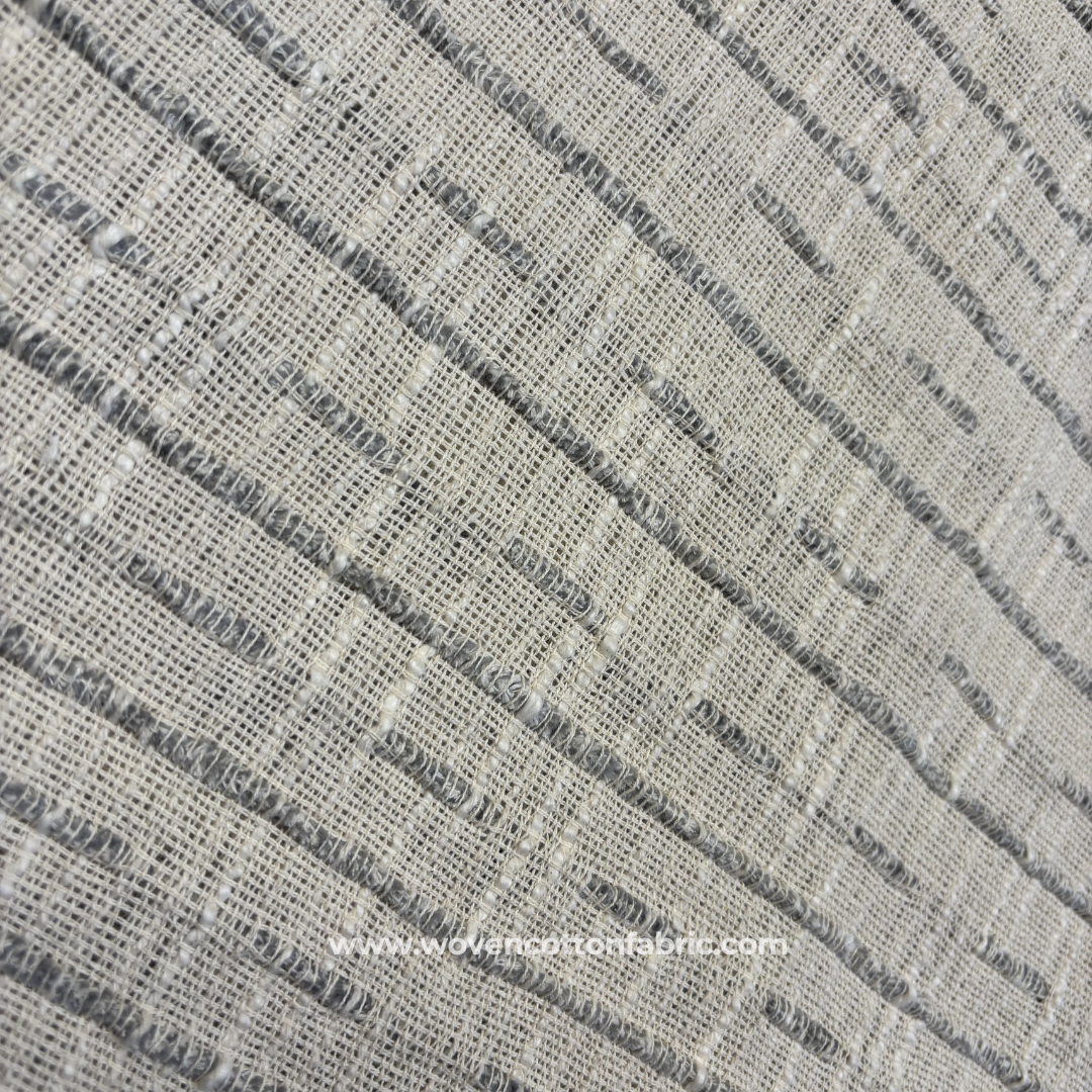 Slate Grey and Off-White Textured Slub Stripe Tweed Cotton Handloom Fabric, Per Meter