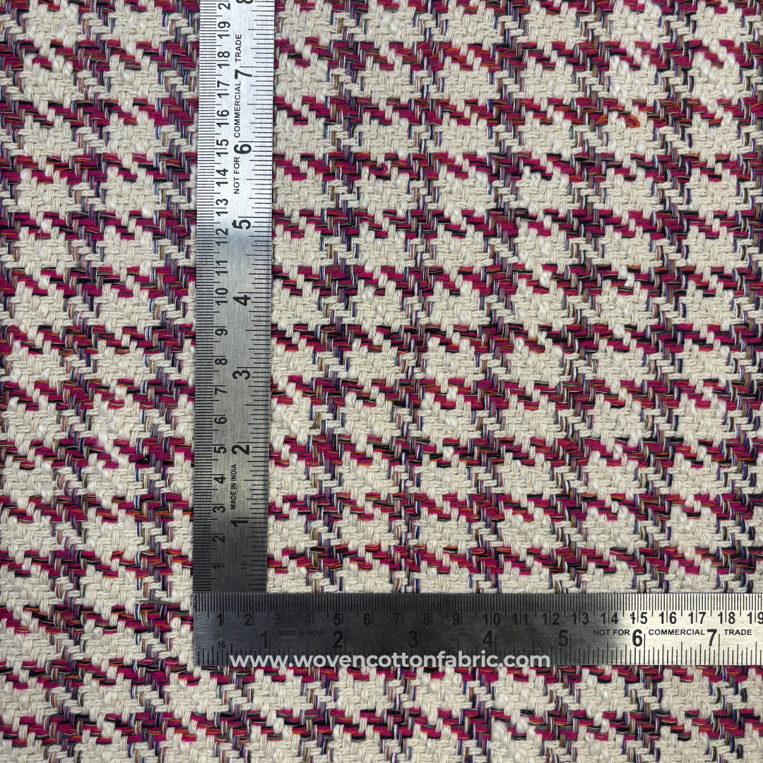 Magenta Multi Houndstooth Woven Cotton Handloom Fabric, Per Meter