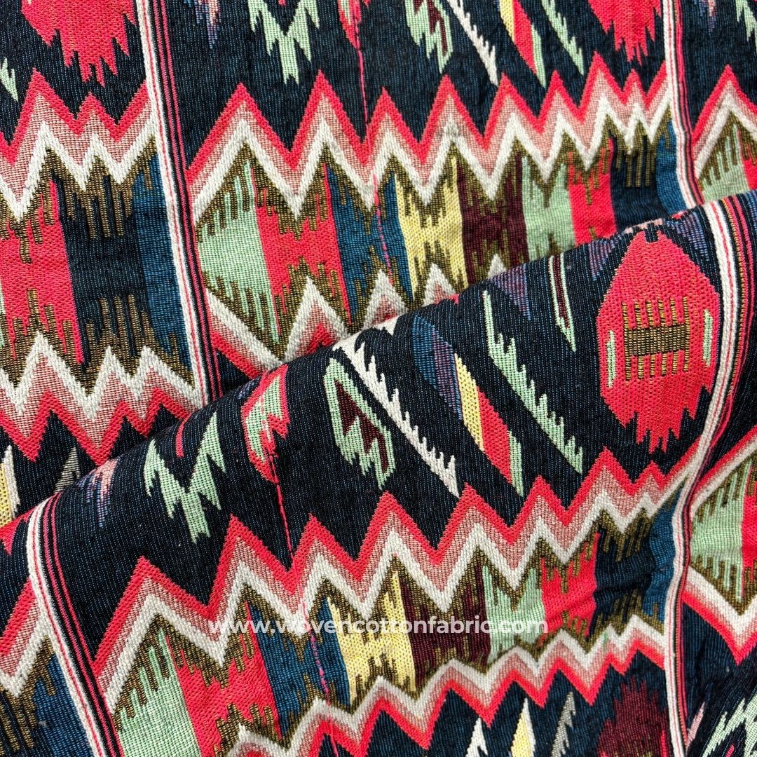WanderWeft Red Cotton Jacquard Fabric, A4 Swatch