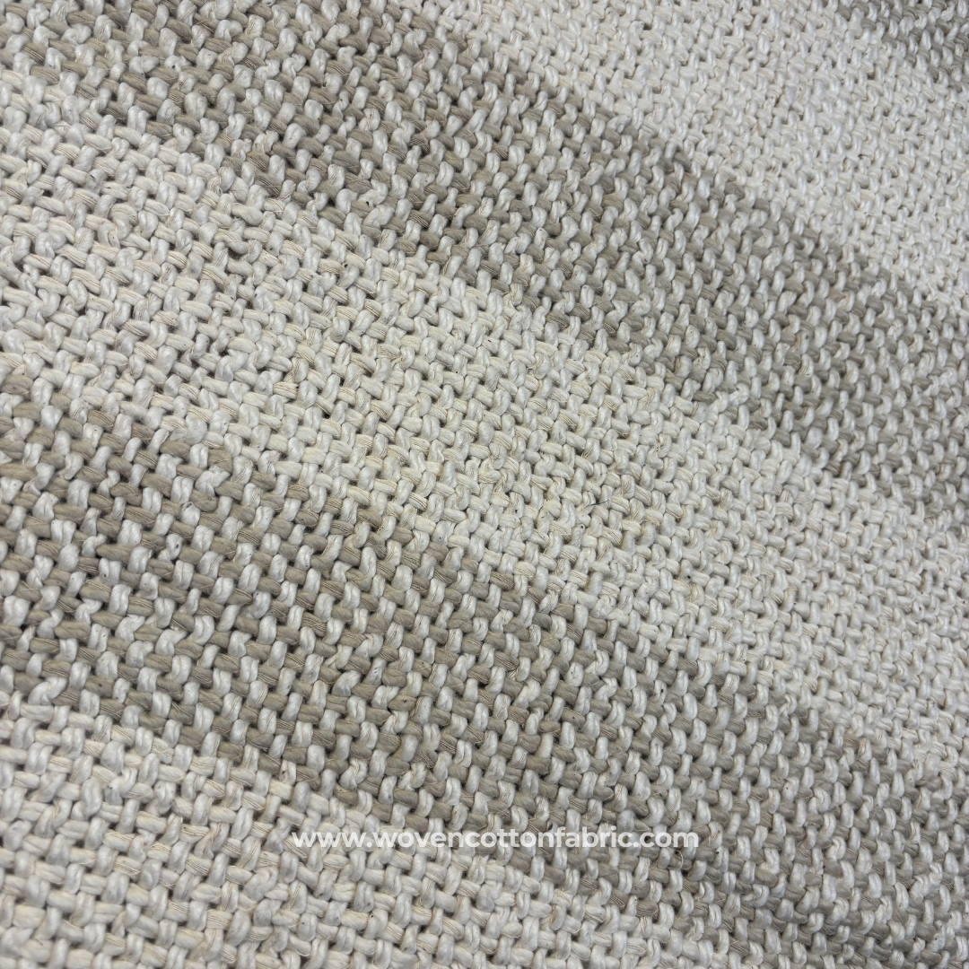 Natural Oatmeal and Off-White Heavy Basketweave Cotton Handloom Fabric, Per Meter
