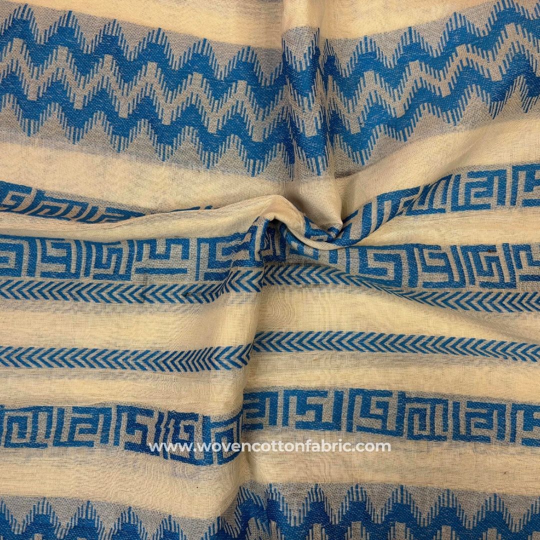 Medusa Flow Blue Cotton Jacquard Fabric, A4 Swatch