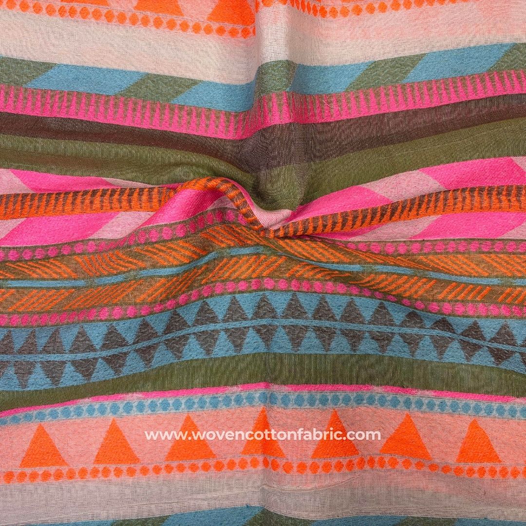 Caravan Weave Orange Cotton Jacquard Fabric, A4 Swatch