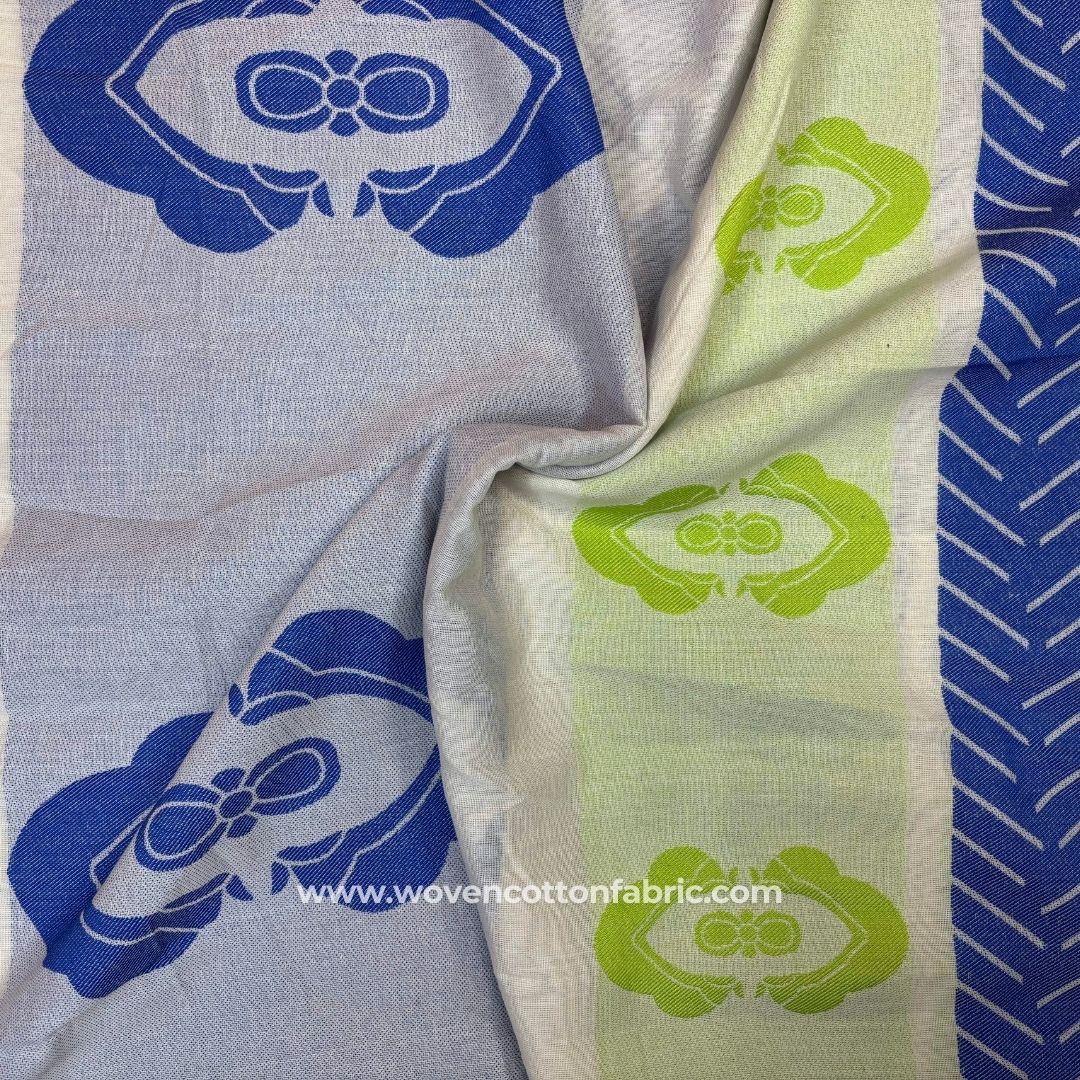 Flourish Motif Blue Cotton Jacquard Fabric ,A4 Swatch
