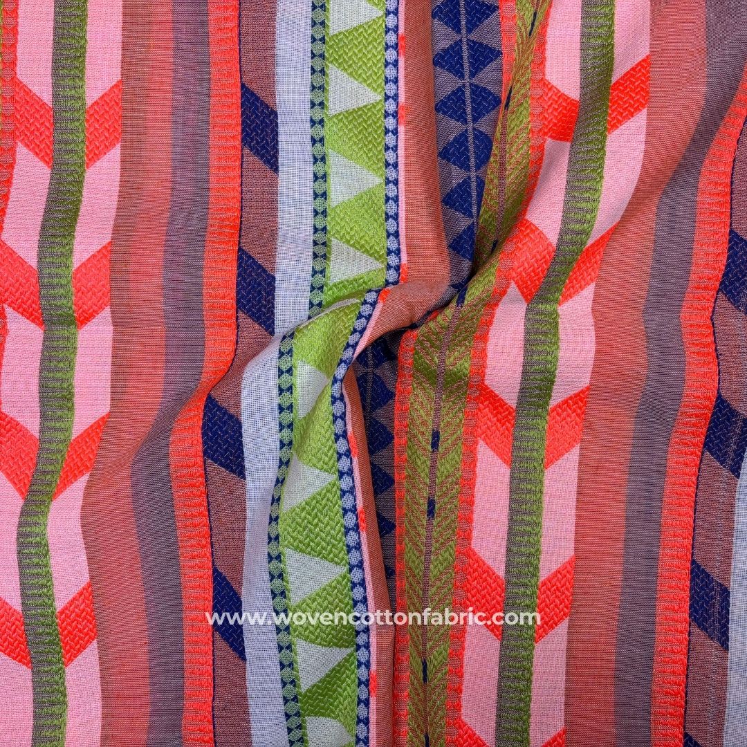 Stepped Weave Orange Cotton Jacquard Fabric, A4 Swatch