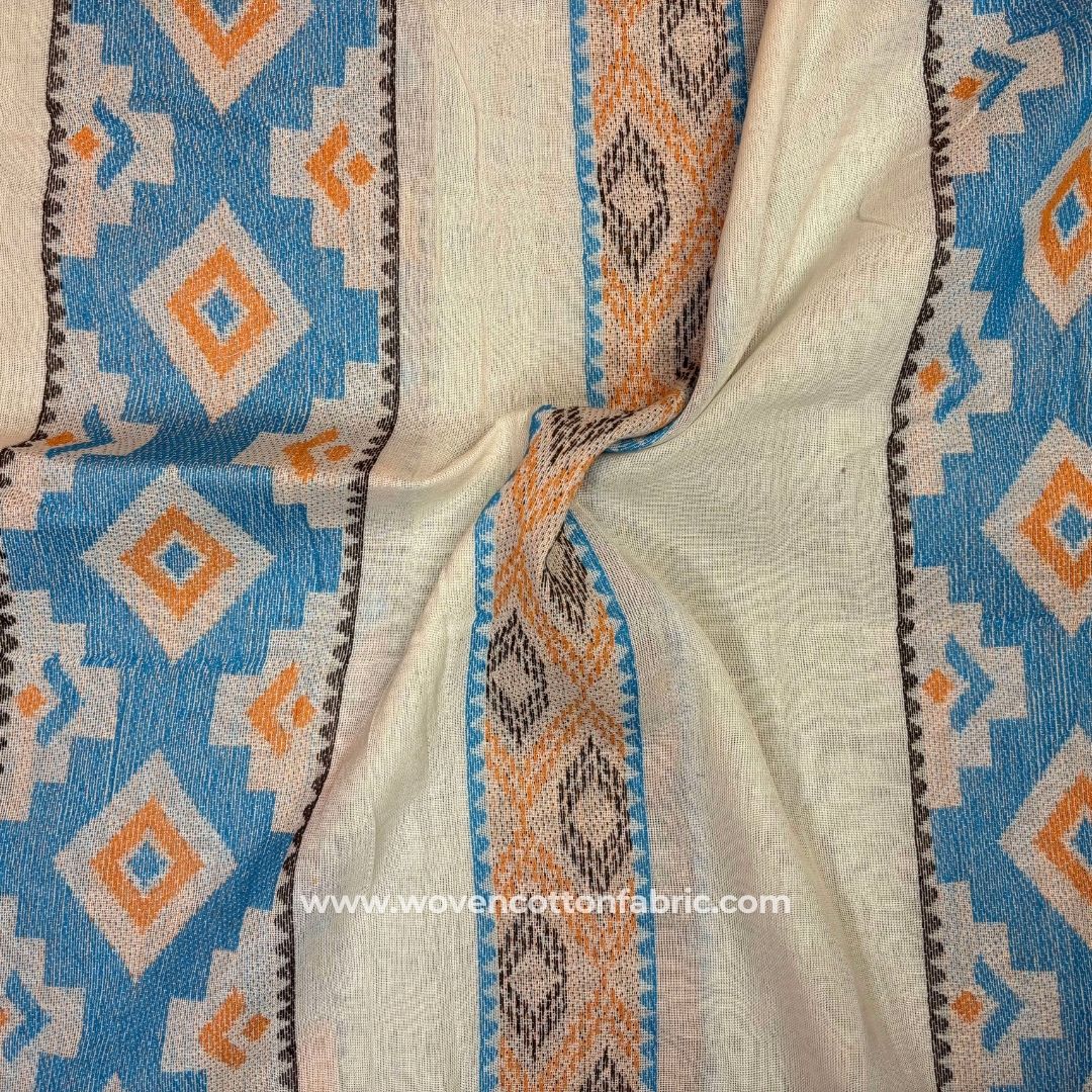 Facet Flow Blue Cotton Jacquard Fabric ,A4 Swatch