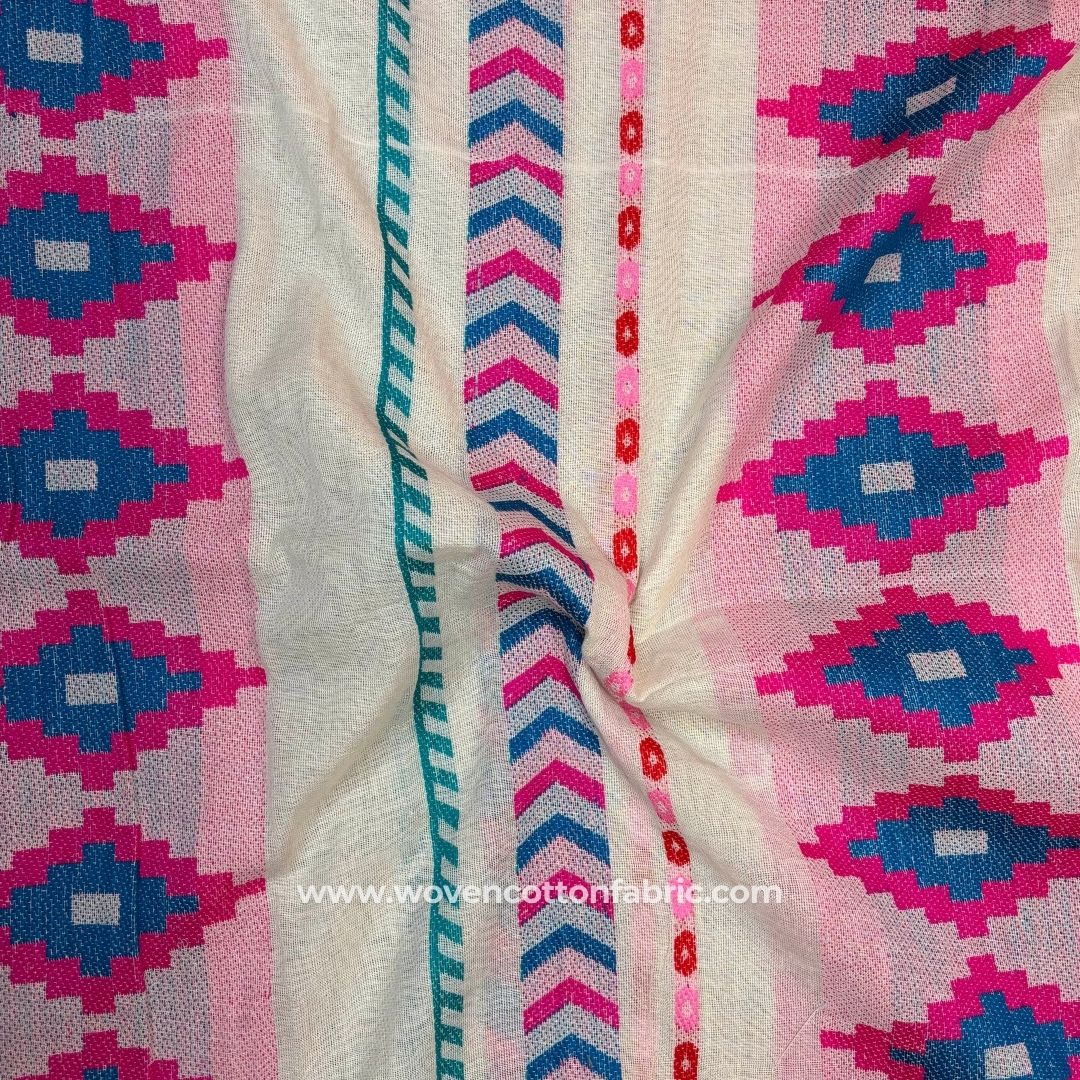 Boho Fusion Pink Cotton Jacquard Fabric, A4 Swatch