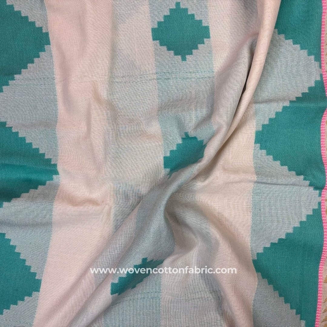 Willow Trace Cotton Turquoise Jacquard Fabric, A4 Swatch