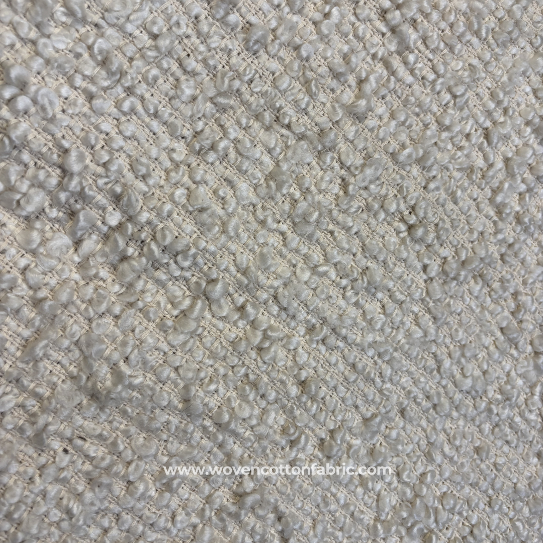 Natural Off-White Textured Bouclé Fleece Cotton Handloom Fabric, Per Meter