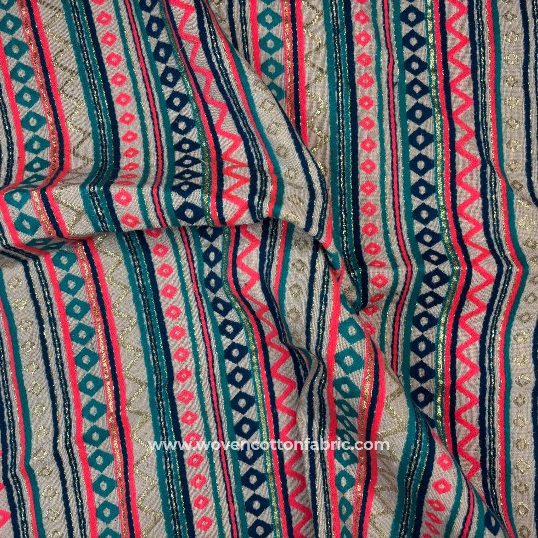 Golden Flair Weave Pattern Red Cotton Jacquard Fabric, Per Meter