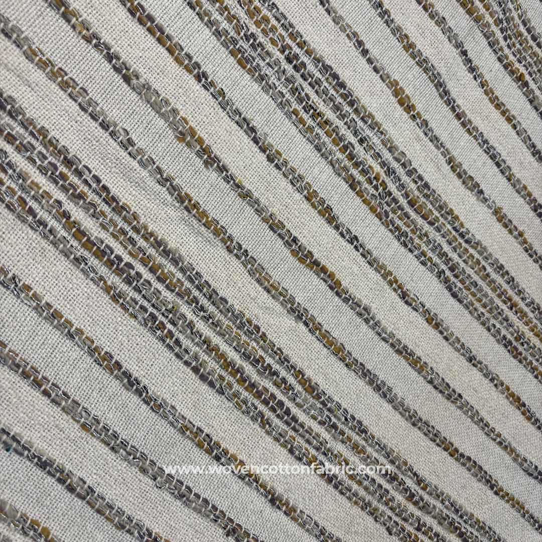 Earthy Mustard and Charcoal Slub Stripe Cotton Handloom Fabric, Per Meter