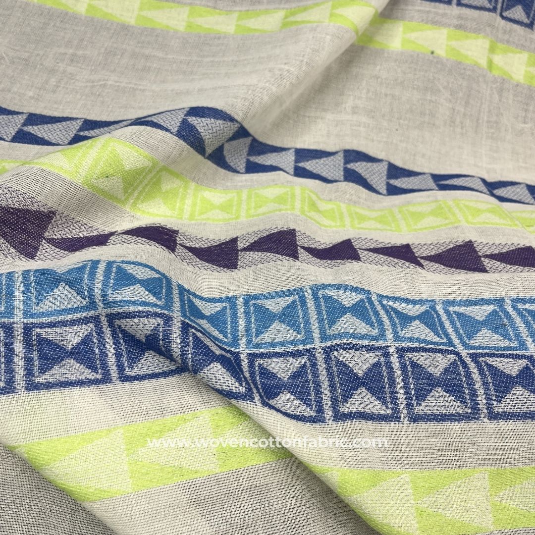 Syne Tri Blue Cotton Jacquard Fabric, A4 Swatch