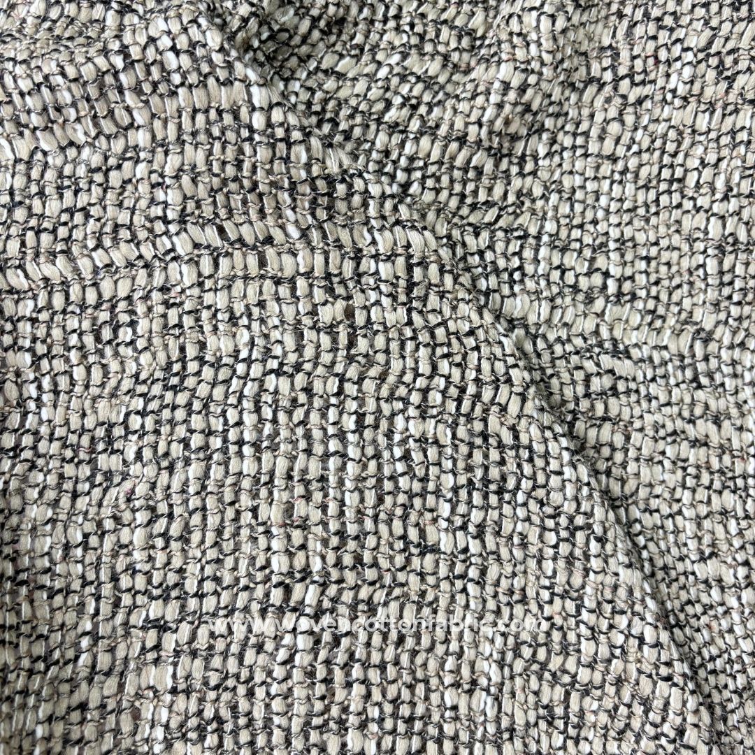 Symmetry Grid Beige Cotton Jacquard Fabric ,A4 Swatch