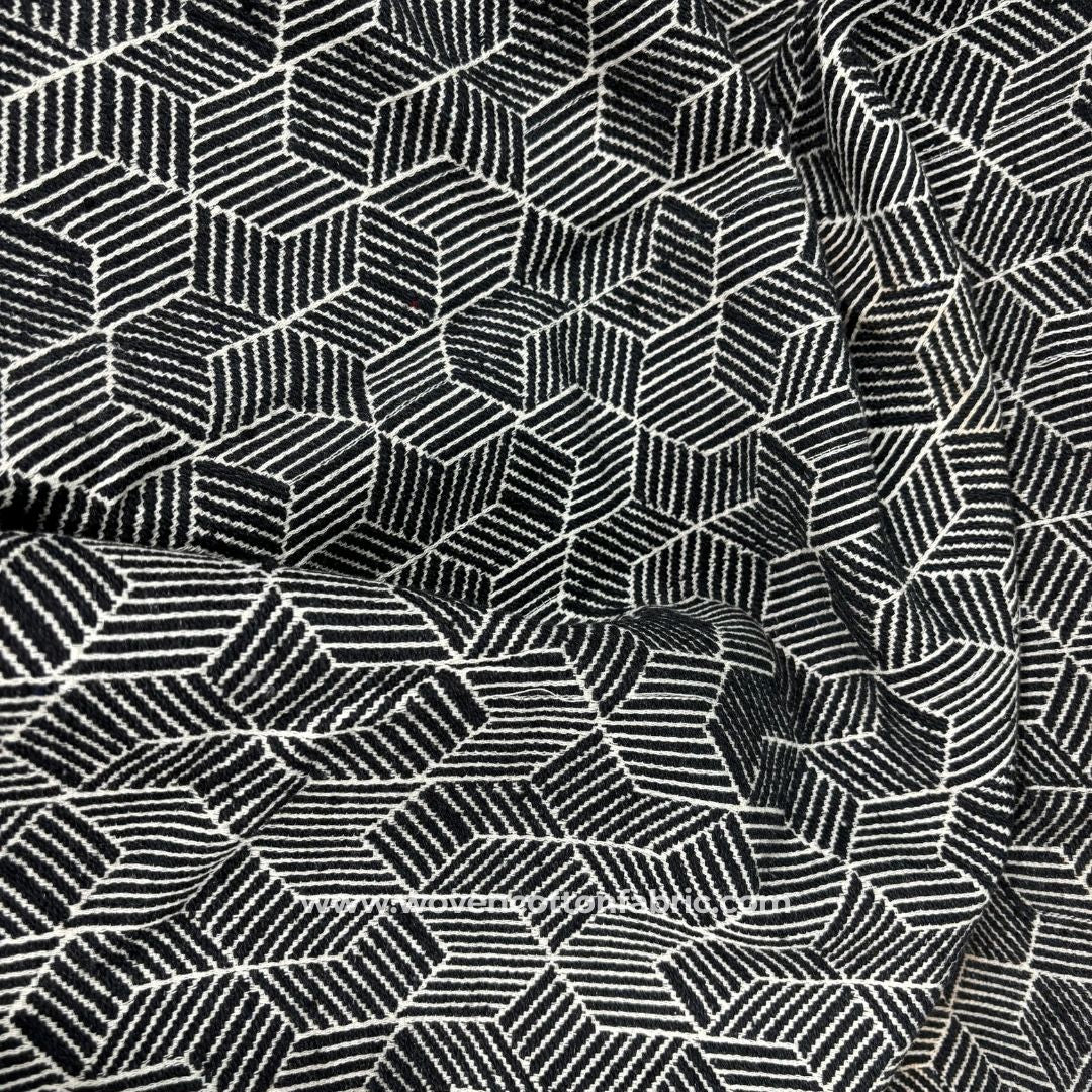 Infinity Strokes Black Cotton Jacquard Fabric ,A4 Swatch