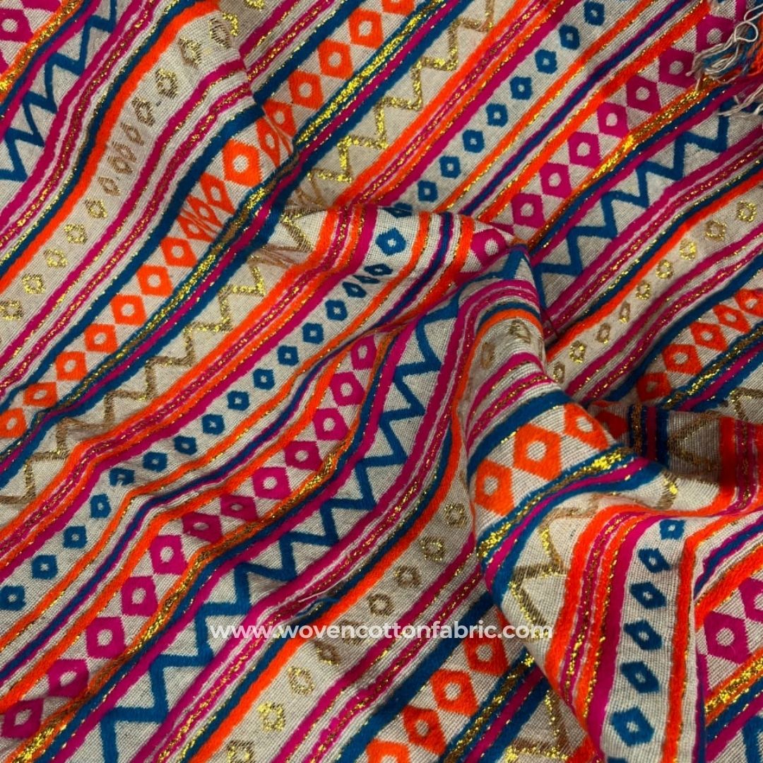 Golden Flair Weave Pattern Orange Jacquard Fabric, Per Meter