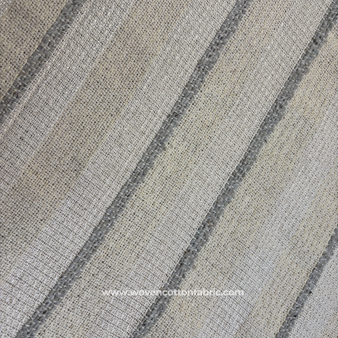 Soft Khaki and Slate Grey Multi-Stripe Textured Cotton Handloom Fabric, Per Meter