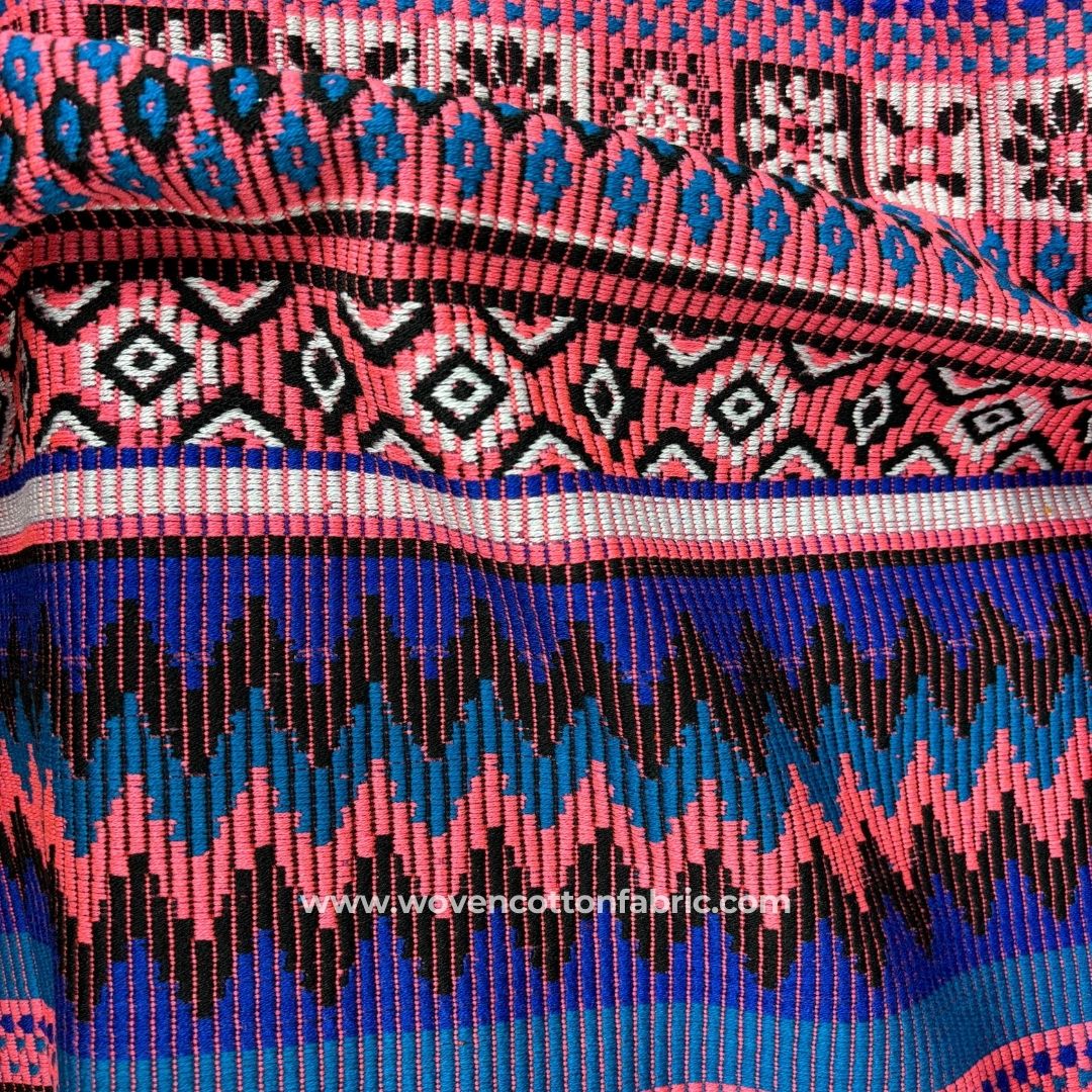 Festoon Stripes Pink Cotton Jacquard Fabric ,A4 Swatch