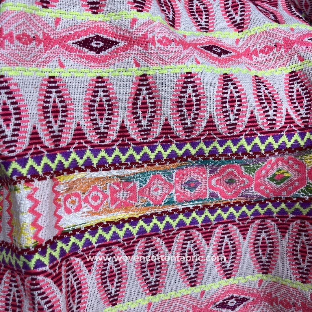 Luminous Zig Pink Cotton Jacquard Fabric ,A4 Swatch
