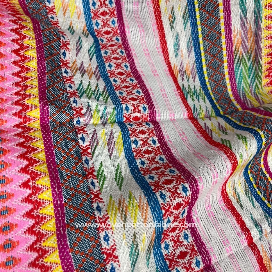 Ikat Odyssey Pink Cotton Jacquard Fabric, A4 Swatch