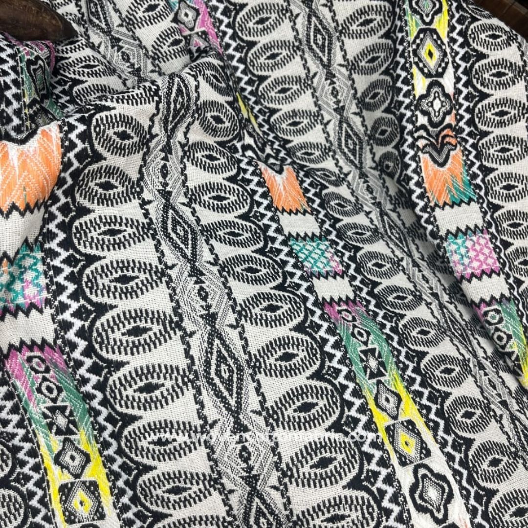 Luminous Zig Black Cotton Jacquard Fabric ,A4 Swatch