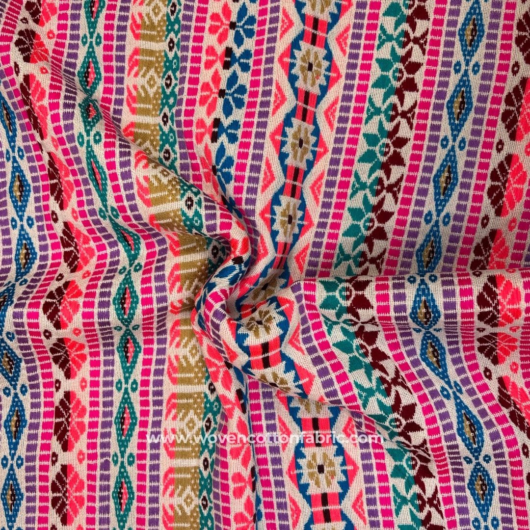 Chimera Weave Red Cotton Jacquard Fabric ,A4 Swatch