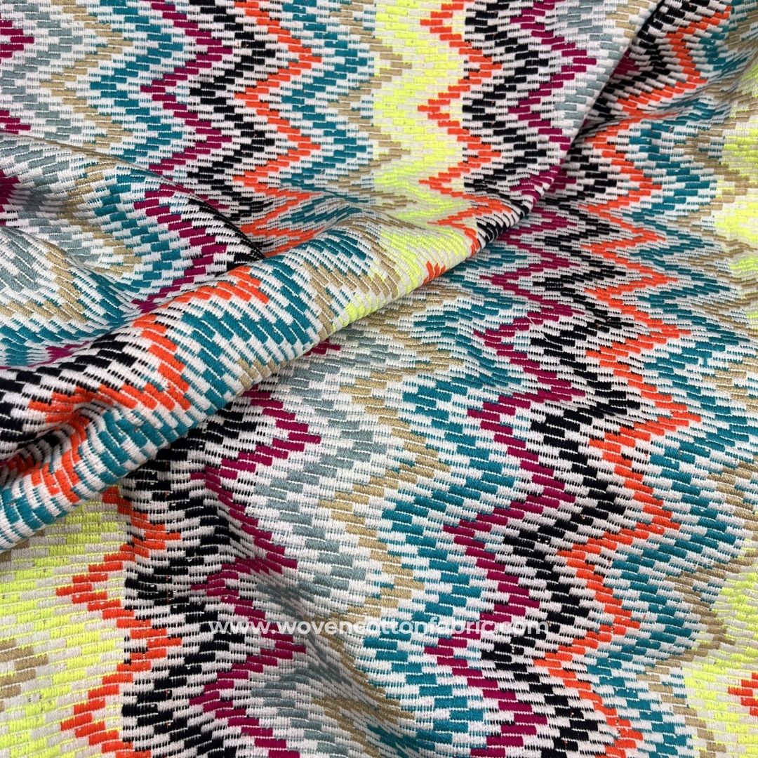 Zikora Multicolour Cotton Jacquard Fabric, A4 Swatch